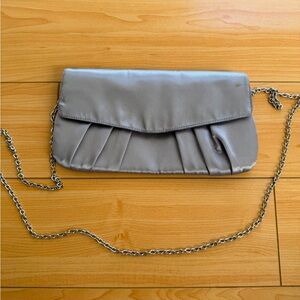 Elegant Silver Satin Pleated Chain Clutch